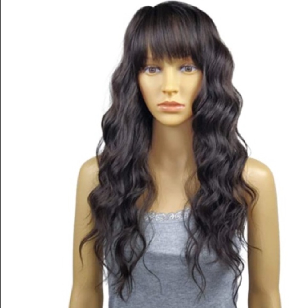 Off black long wavy synthetic wig